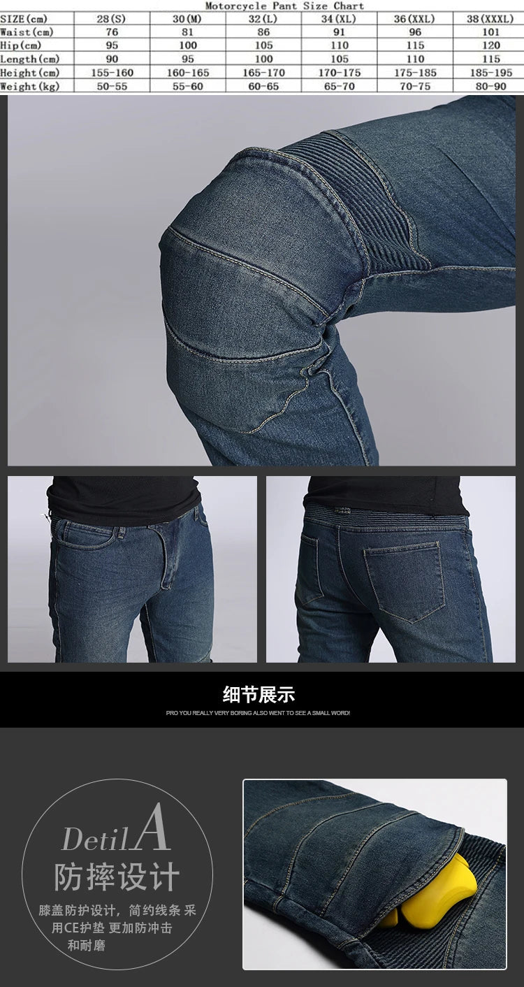 Classic Black Blue Motorcycle Riding Jeans with Knee Hip Pads Motocross Racing Pants Motorbike Cycling Trousers Protective Pants
