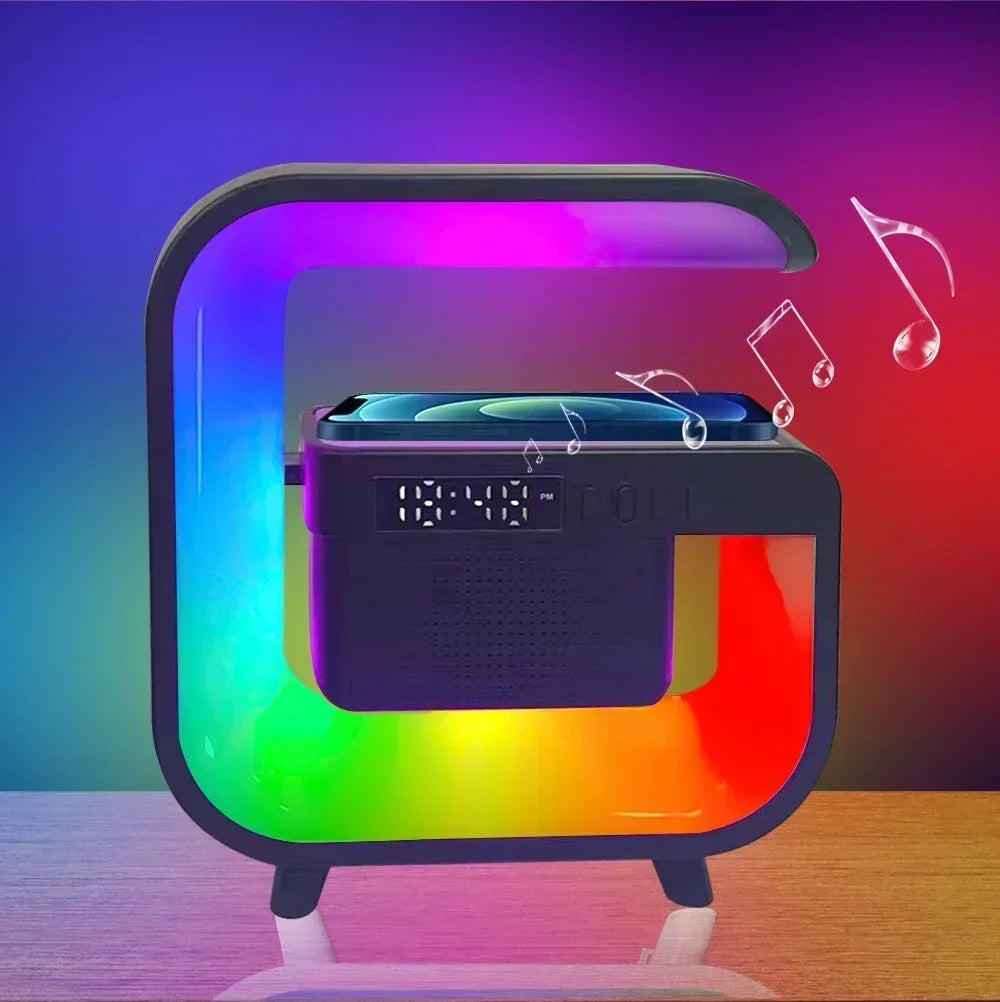 Multifunction Wireless Charger Stand Bluetooth 5.0 Speaker FM TF RGB Night Light Fast Charging Station for iPhone Samsung Xiaomi