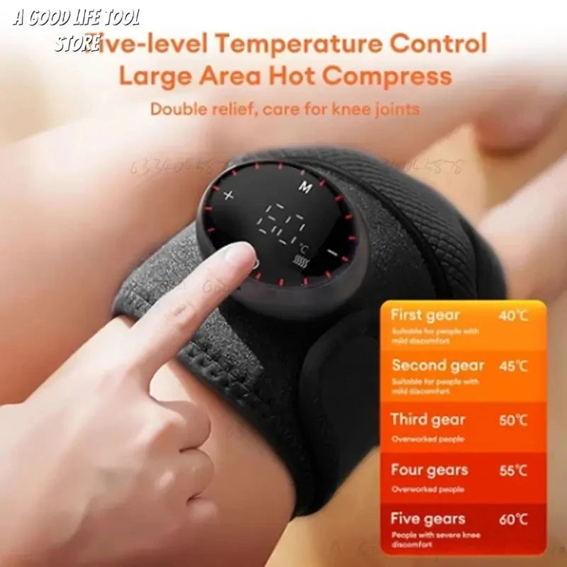 Deep Muscle Relief Electric Knee Massager Breathable 5 Temp Levels Cordless Heated Knee Brace 3 Modes