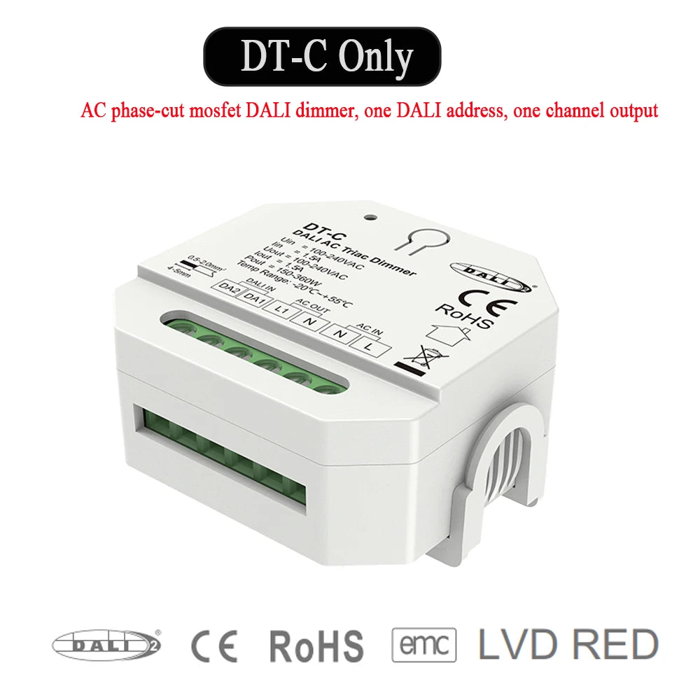 DALI AC Triac Dimmer DT-C With Push Switch Dimming Trailing DT4 Edge Dimmer for Single Color Dimmable LED Lamps AC100-240V 360W