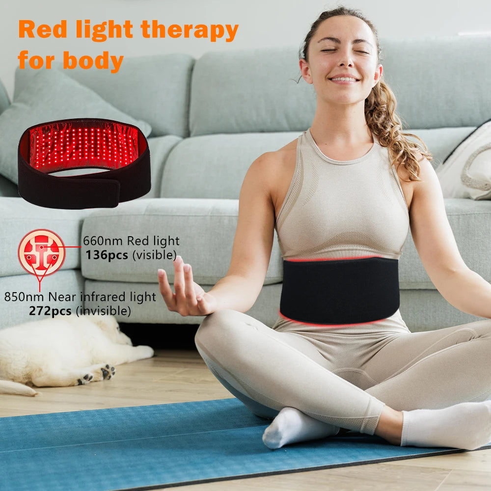 Red Light Therapy Pad, 660nm&850nm Infrared Red Light Therapy Belt with Vibration & Pulse for Shoulder Waist Muscle Pain Relief