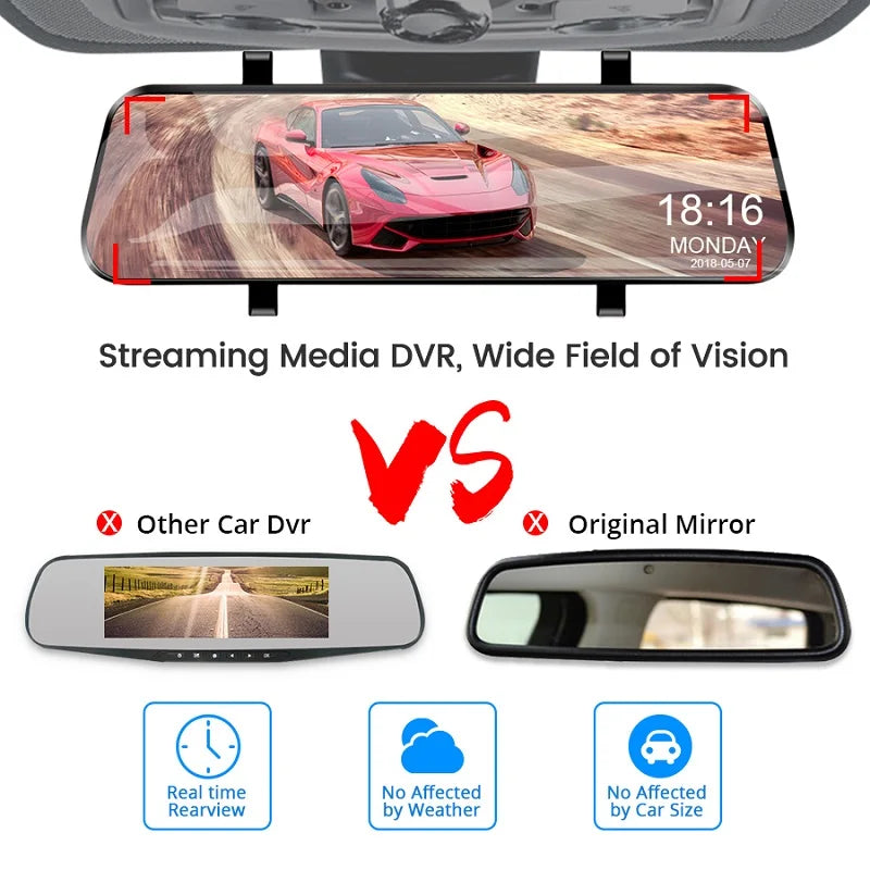 10 Inch Mirror Camera for Car Touch Screen Video Recorder Rearview Mirror Dash Cam Front and Rear Camera Mirror DVR Black Box