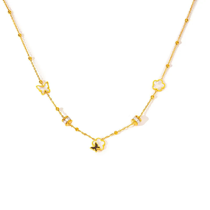 316L Stainless Steel Butterfly Flower Pendant Necklace For Women New Fashion Girls Choker Clavicle Chain Jewelry Gifts