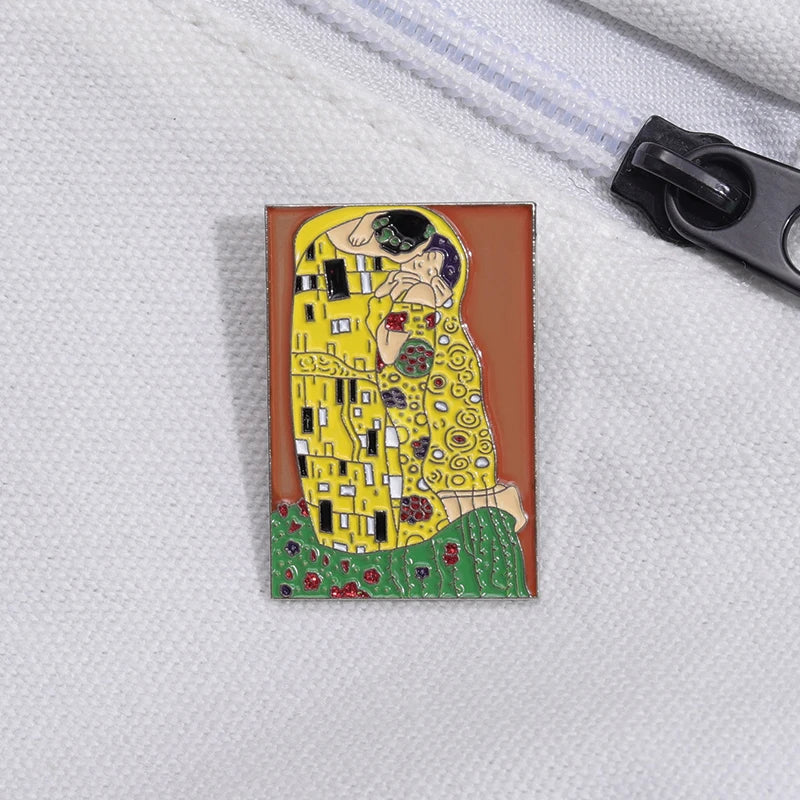 The Kiss Enamel Pins Gustav Klimt Abstract Oil Painting Works Brooches Lapel Badges Elegant Drawing Jewelry Gift For Art Friends