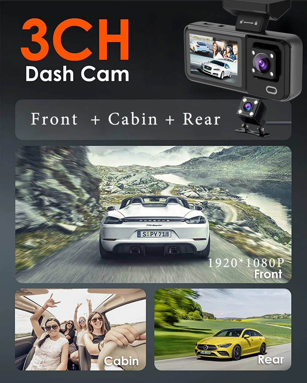 3 Channel HD1080P Car Dvr Mini Dash Cam Interior Vehicle Three Way Camera DVRs Recorder Video Registrator Dashcam Camcorder