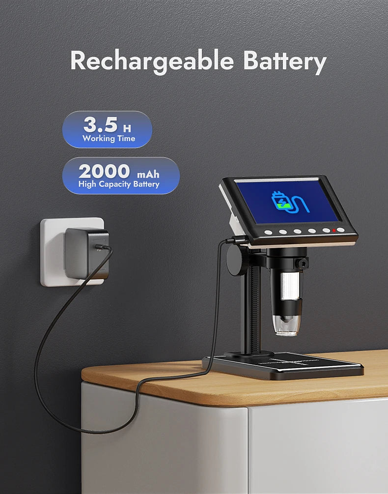 RIEVBCAU DM7 4.3'' Digital Microscope 1000X Coin Microscope 1080P Video Microscope for Adult Soldering With 8 LEDs Dropshipping