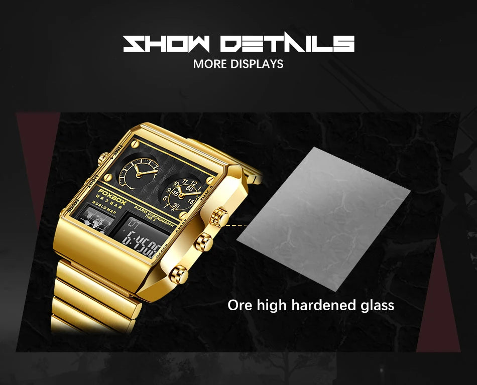 LIGE New Sport Mens Watches FOXBOX Brand Luxury Square Watch For Men Fashion Waterproof Dual Display Watch Relogio Masculino+box