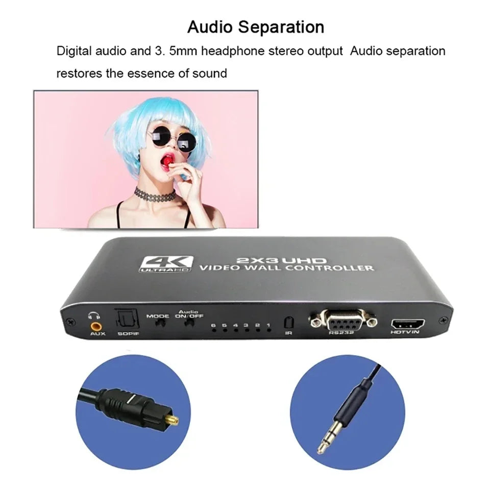 2x3 HDMI Video Wall Controller 4K HDMI Video Screen Wall Stitching Processor 2x3 1x2 1x4 1x3 2x1 3x1 4x1 6 TV Splicing Display