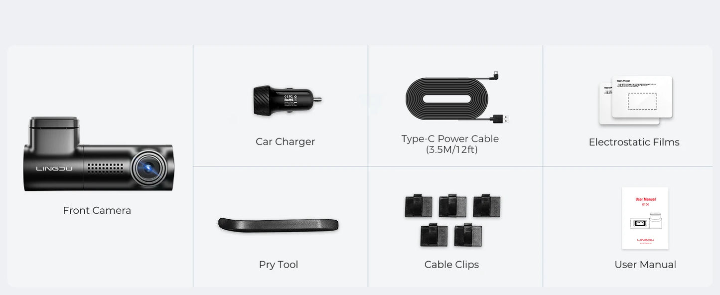 LINGDU Dash Cam D100 3K Dash Car Camera Built-in GPS Wi-Fi 24H Parking Motion Car Camera Night Vision Car DVR EN Voice Control