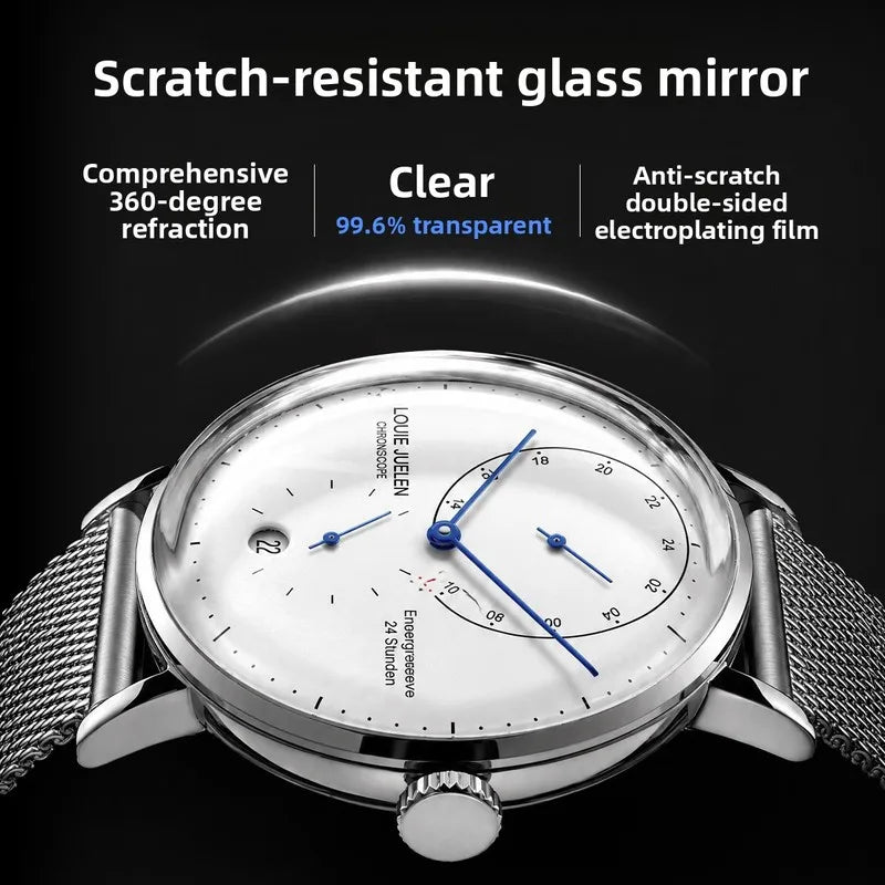 New Calendar Quartz Men's Watch Tempered Glass Double Curved Waterproof Business Minimalist Wristwatch