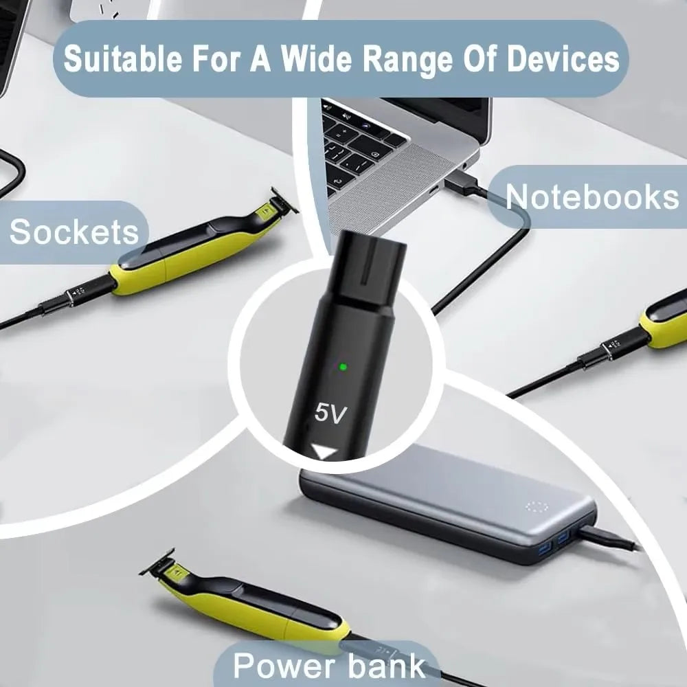 Hobo 5V Type-C Shaver Adapter Charging Converter for Philips One Blade QP2724 QP2834 QP4530 QP1924 with Charging Indicator