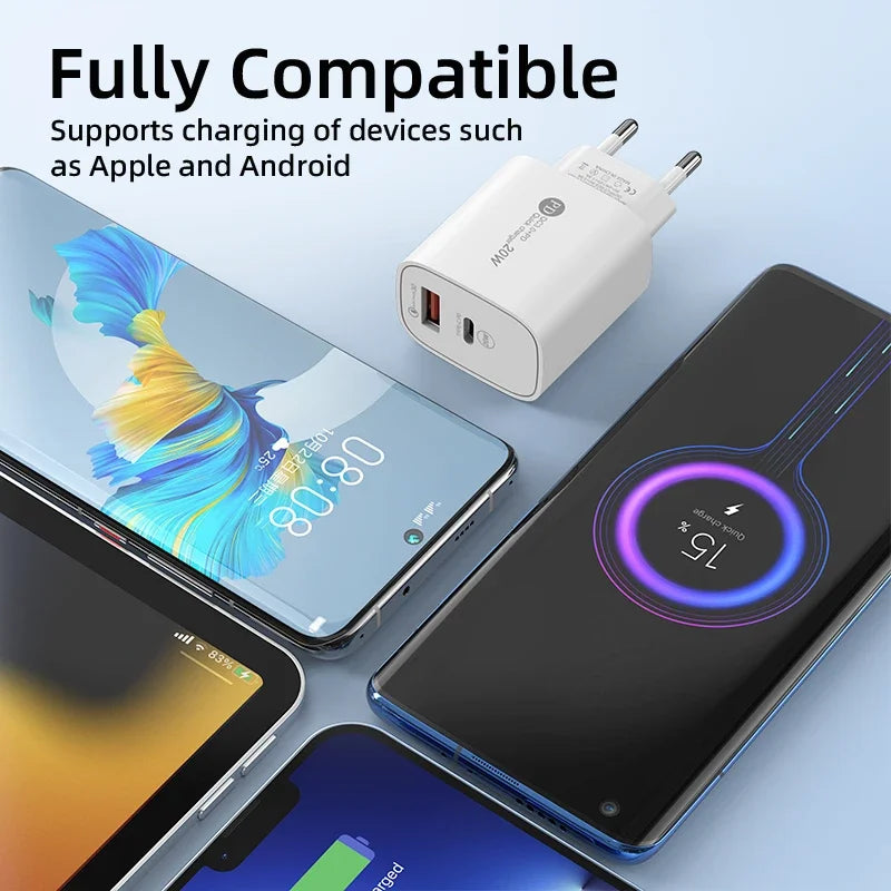 20W USB C Charger PD Fast Charging Quick Charge QC3.0 Type C Mobile Phone Wall Adapter for IPhone 15 Samsung Xiaomi USB Charger