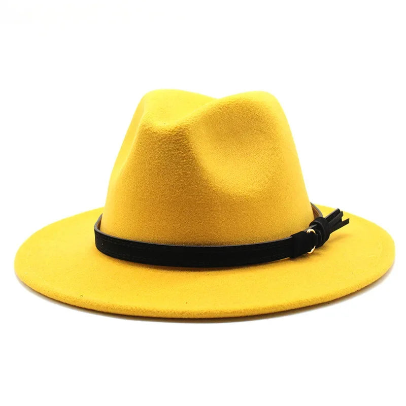 Gangster Trilby Felt Fedora Hat European American Wide Brim Top Jazz Caps Women Men Wool White Wedding Hat 56-58-61CM