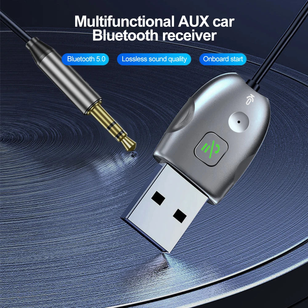 Bluetooth 5.0 Car Receiver Adapter 3.5mm Jack Aux Audio Music Car Transmitter with 0.3M-1.2M Flexible Wire USB Transmitter
