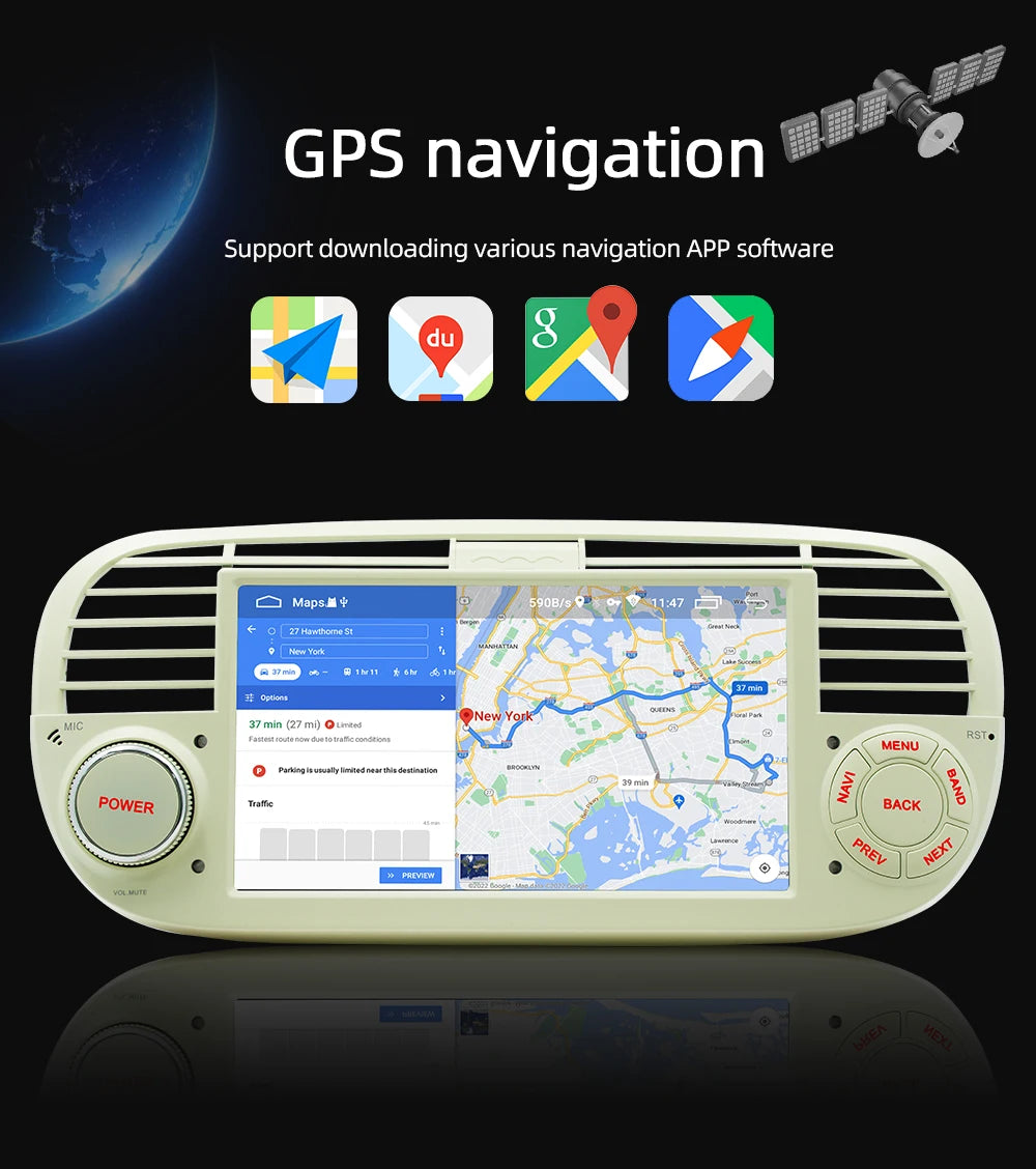 BQCC 1 Din 7" Octa core Android 13 Car PLayer Mirrorink GPS WIFI DSP 32EQ RDS FM APP Control Car Stereo For Fiat 500 2007-2015