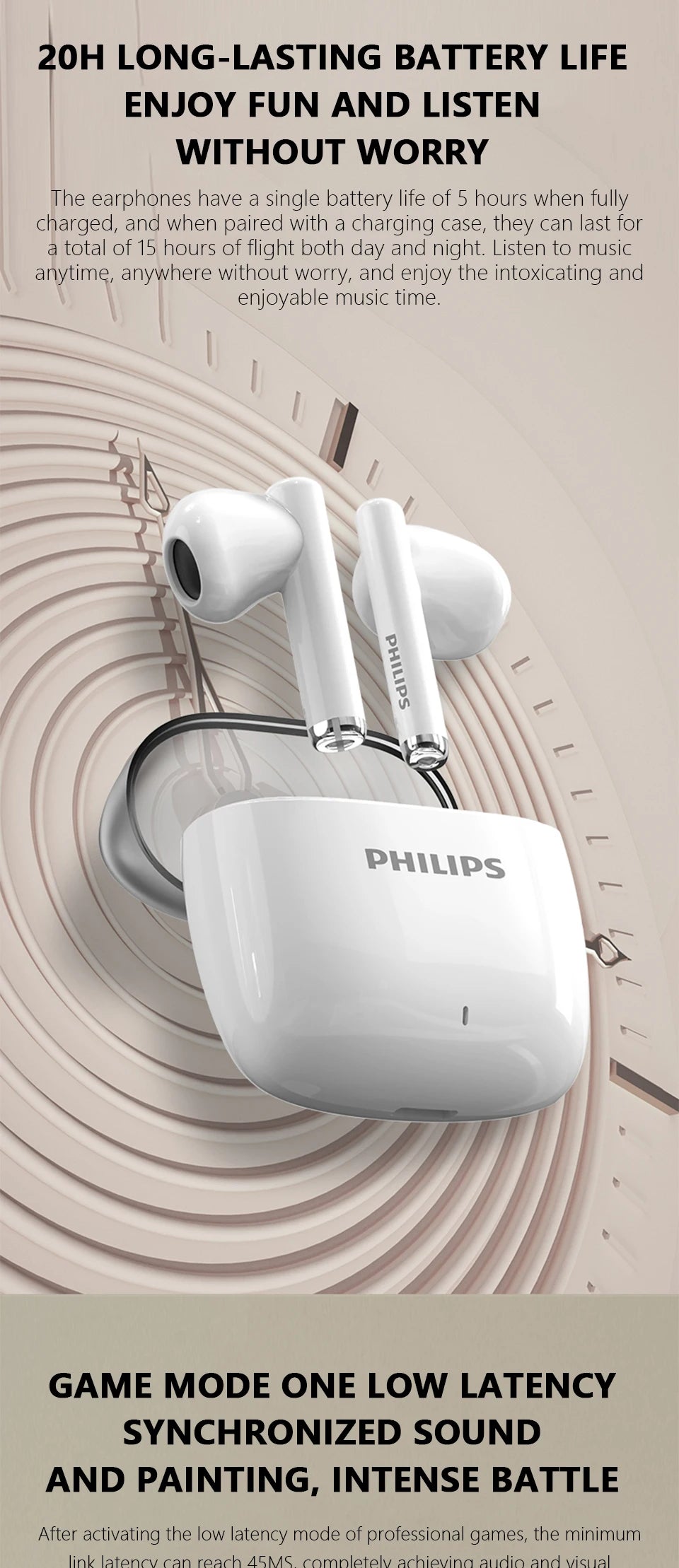 PHILIPS TAT2420 Semi-in-ear Wireless Bluetooth Earphones HIFI Sound Quality Call Noise Reduction Mini Portable Music Headset