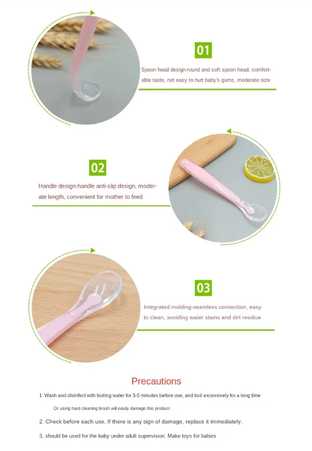 2Pcs/set Baby Soft Head Silicone Complementary Spoon Food Grade Baby Rice Paste Puree Spoon Children Feeding Tableware