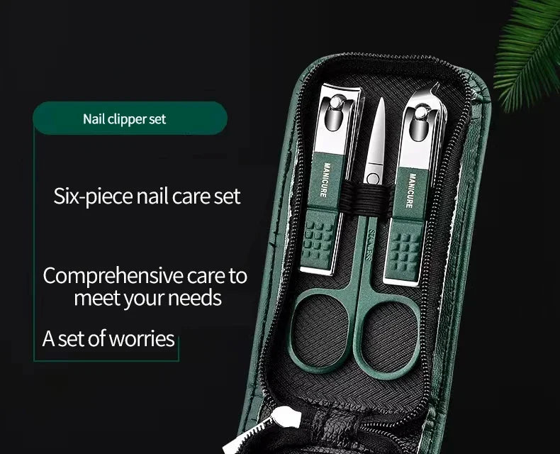 Scissors Set Ear Pick Nail Clipper Tool Household Nail Clippers Stainless Steel Pedicure Knife Green 6 Piece Set Precision