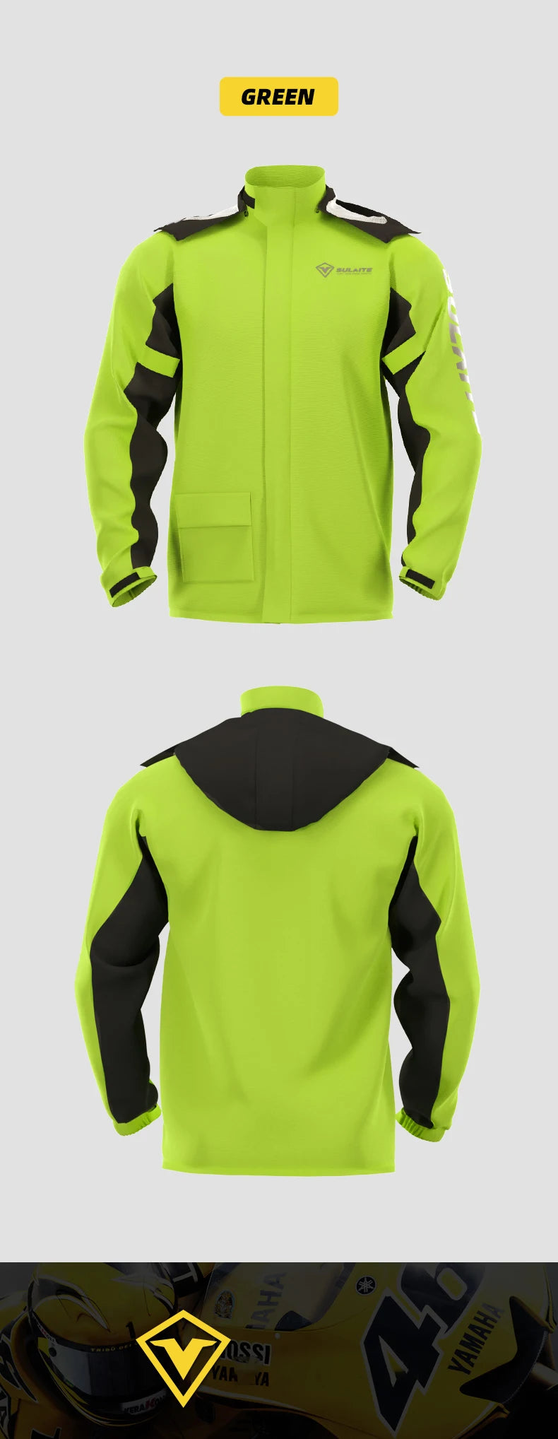SULAITE Rain Suit Motorcycle Rain Gear Suit for Men & Women Jackets & Pants Reflective Waterproof Breathable Rainsuit
