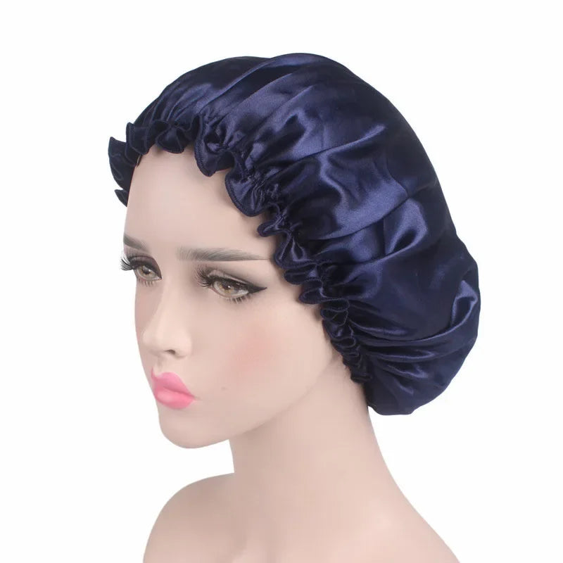 Satin Hair Cap Bonnet Night Sleep Cap Women Shower Cap Femme Silk Long Hair Cap Hat For Bath Unisex  hair bonnets