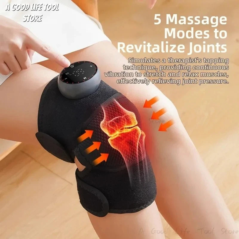 Deep Muscle Relief Electric Knee Massager Breathable 5 Temp Levels Cordless Heated Knee Brace 3 Modes