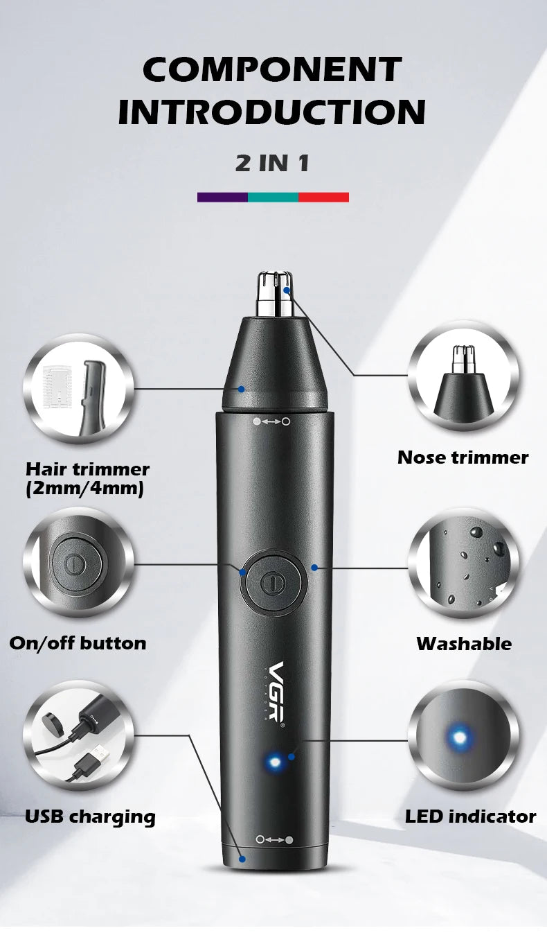 VGR Nose Hair Trimmer Professional Mini Hair Trimmer Electric Nose Trimmer 2 In 1 Rechargeable Waterproof V 613