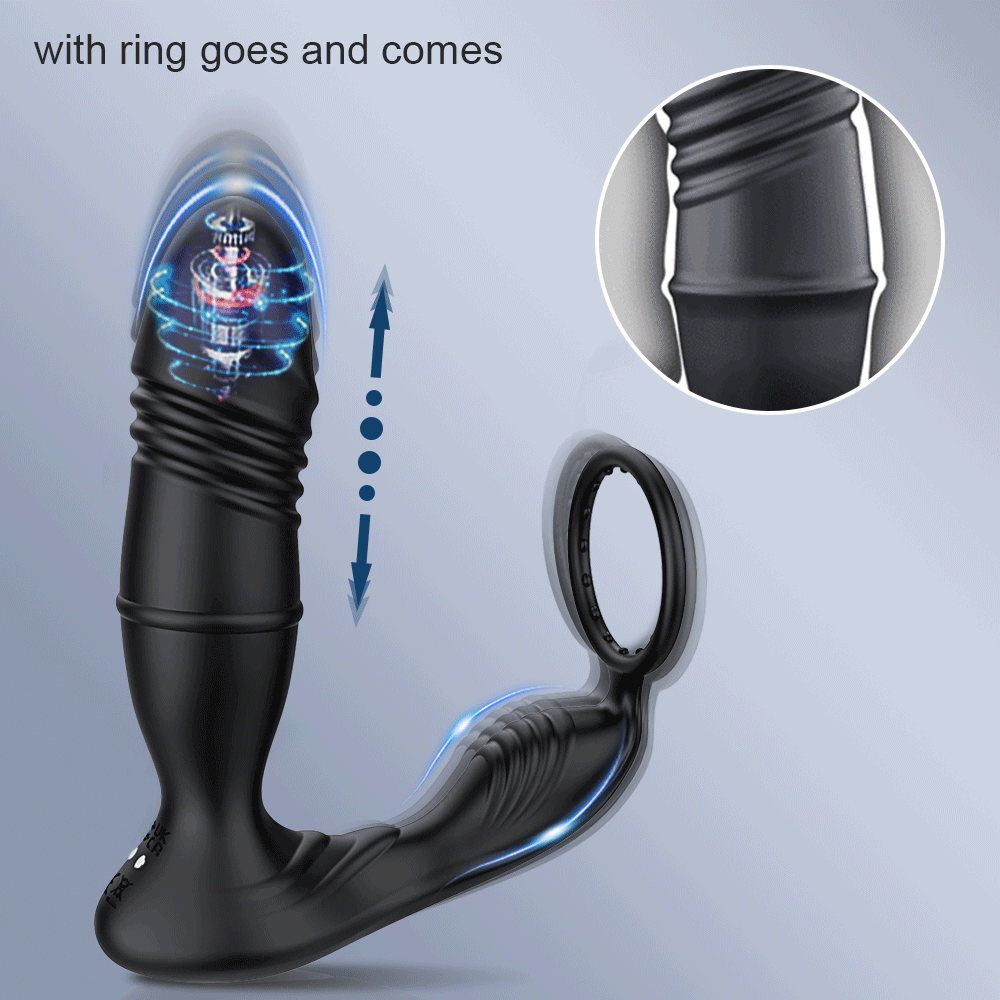 4in1 Thrusting Vibrating Anal Vibrator Prostate Massager Cock Ring Anal Plug G Spot Massager Male Sex Toys for Men Women Couples