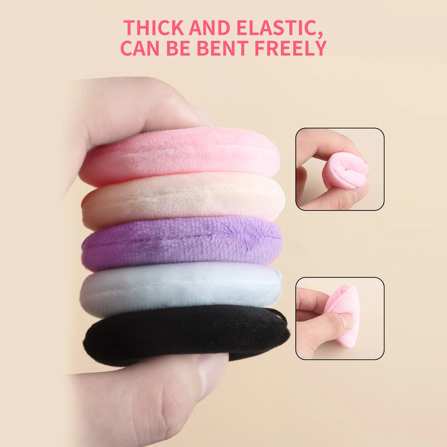 Powder Puff, 5pcs/box soft round sponge powder puff double-side skin-friendly velvet makeup powder puff tape case
