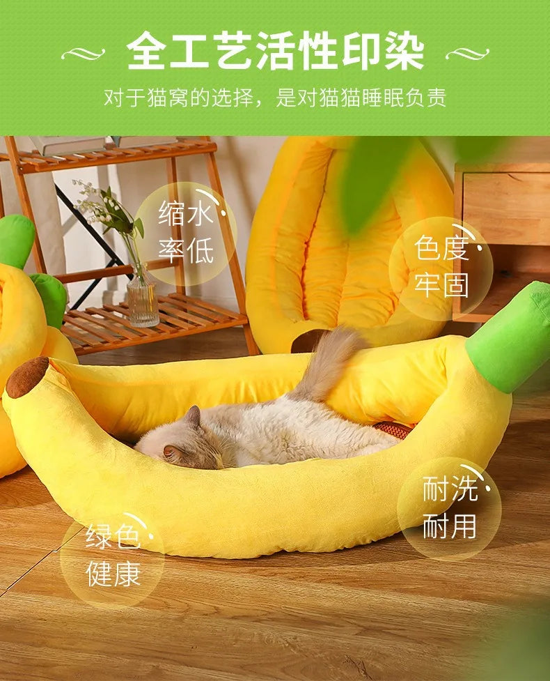 Creative Banana Bed, Cat Bed, Boat-shaped Dog Bed Pad, Detachable and Washable, Warm Pet Bed for All Four Seasons