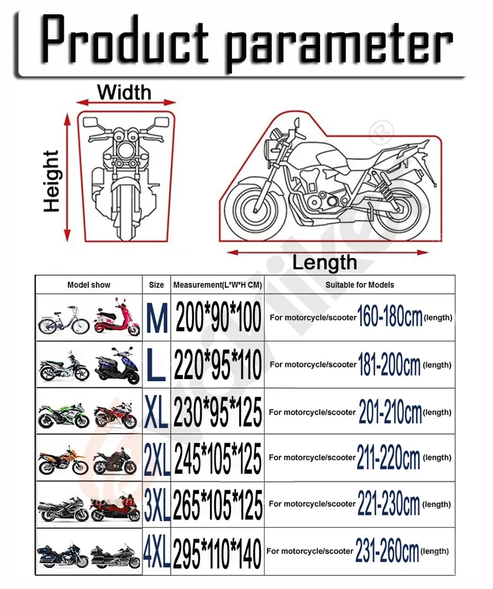Motorcycle Cover M L XL XXL XXXL XXXXL Universal Outdoor Uv Protector Bike Rain Dustproof Scooter Covers Waterproof