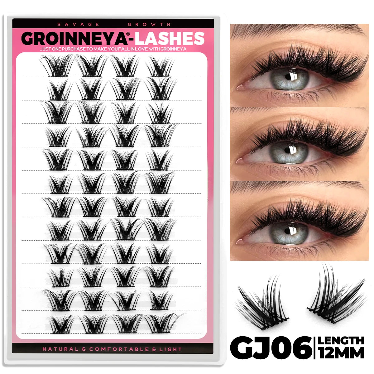 GROINNEYA Cluster Lashes Mixed Tray Faux Mink Lash Individual Eyelash Extension DIY Lashes Clusters Extensions at Home