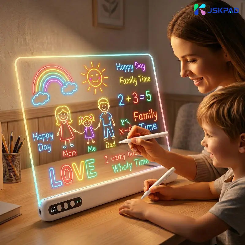 LED Drawing Board for Kids Rechargeable Light-Up Acrylic Neon Board with Timer and Built-in Stand Digital Battery