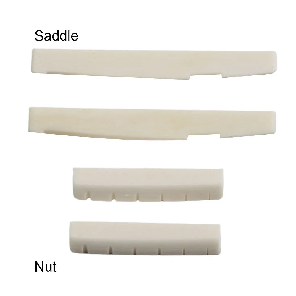 2 Sets 4 Pcs 6 String Acoustic Guitar Bone Bridge Saddle 72mm And Nut 43mm Cow Bone Nut Top Folk Pillow Folk Bottom Pillow