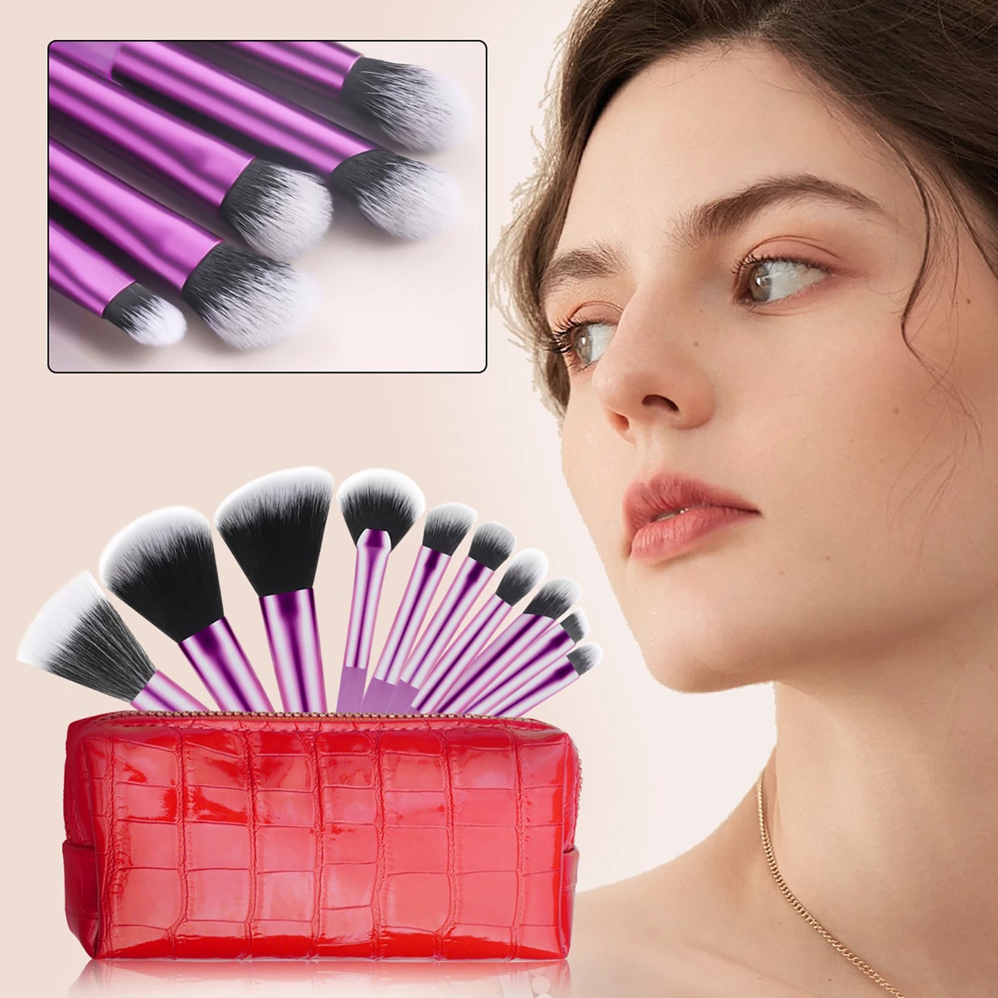 10 mini transparent handle brushes+crocodile patterned bag makeup brush Travel portable Makeup Tool Professional with bag