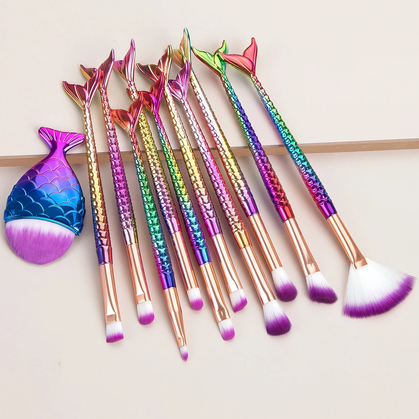 11 pcs mermaid makeup brushes, fish tail makeup brush set, beauty tools