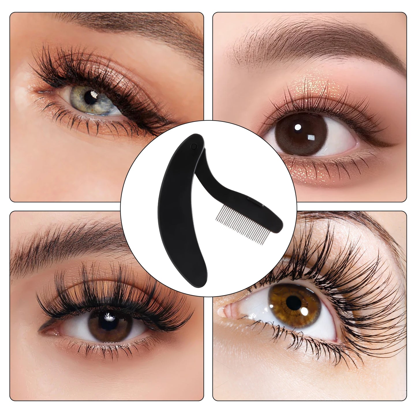 1-pack curved design eyelash beauty folding separator portable eyelash brush comb eyelashes stainless steel eyelash combing tool