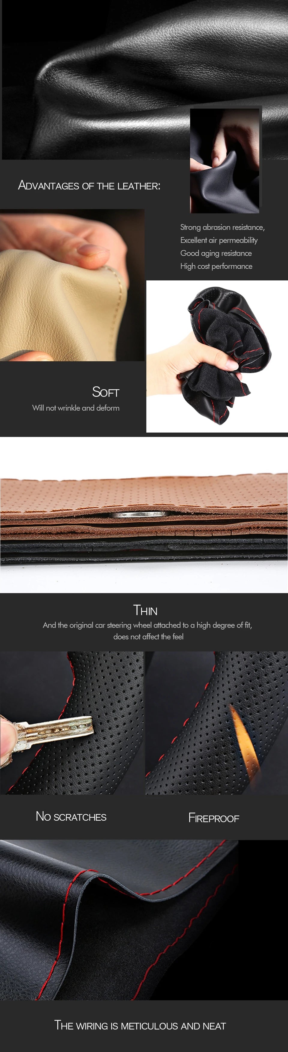 Car Steering Wheel Braid Cover Universal 38cm Microfiber Leather Needles And Thread Soft Anti-Slip Auto Interior Car Accessories