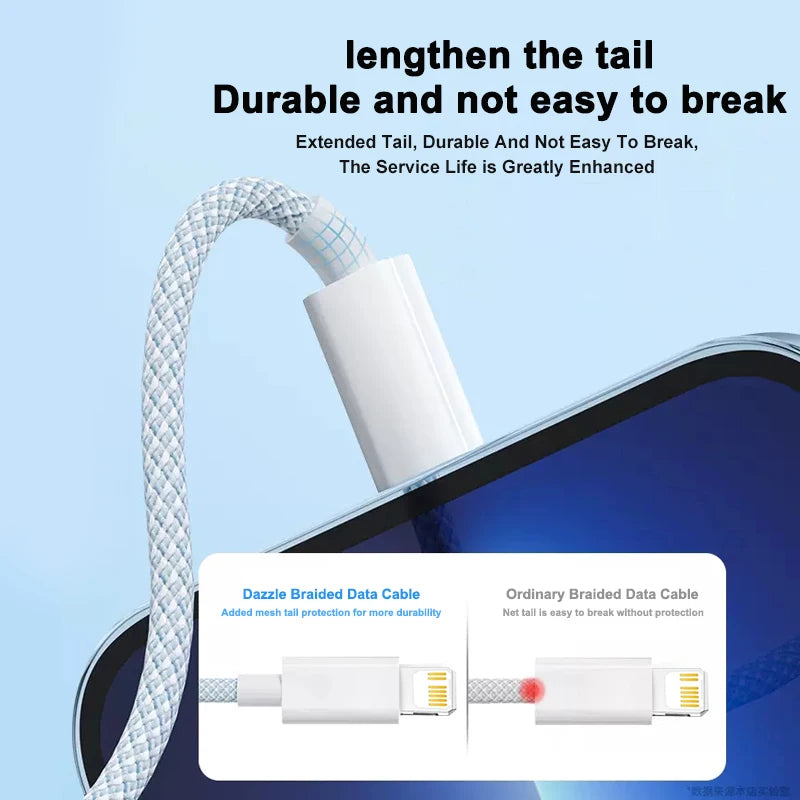 20W PD USB to Lightning Charger Cable for iPhone 14 13 12 11 Pro Max Mini Fast Charge for Apple X XS XR 8 Plus SE Braided Cable
