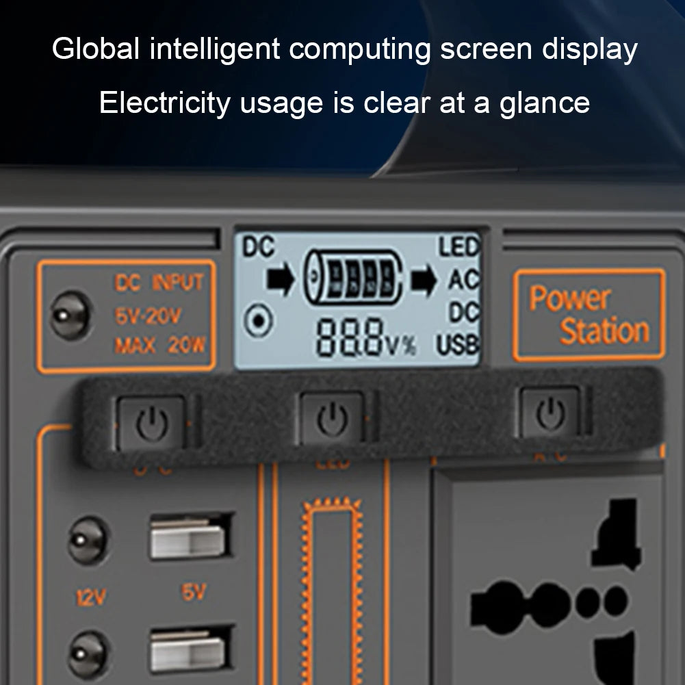 100W Portable Solar Power Station 110V/220V Outdoor Camping Power Bank LED Display Portable Outdoor Generator Battery Power Bank