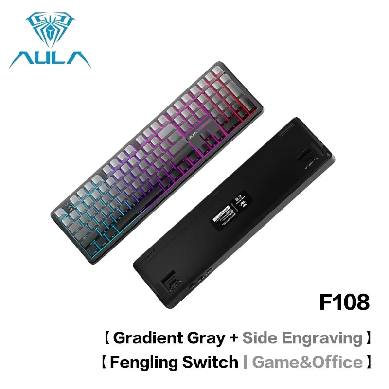 AULA F108pro Mechanical Keyboard Three-mode Bluetooth /2.4G/ Wired Customized Full-key Hot-swapable Gasket Structure RGB Light e