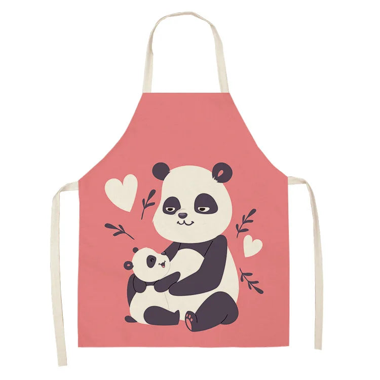 Cartoon Panda Multi-functional Linen Apron Dress Garden Children's Aprons for Woman Man Kids Pink Kitchen Baking Accessories
