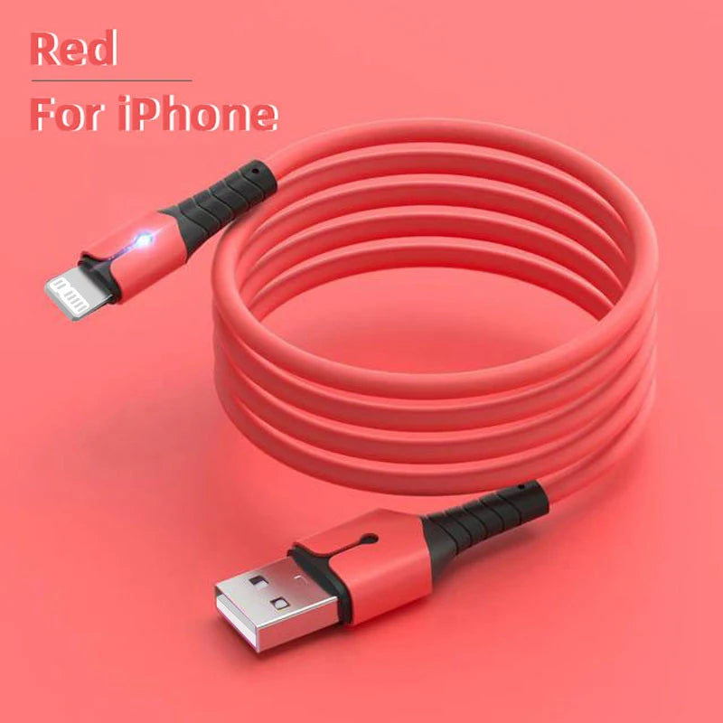 3A USB Cable For iPhone 14 13 12 11 Pro Max Mini XS X 6s 7 8 Plus iPad Liquid Silicone Fast Charging Cable Data Cable