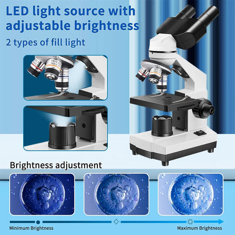 Adults Binocular Microscope 40X‑2000X HD Inspection Laboratory Optical Microscope Tool Set For Schools&Home&Scientific research