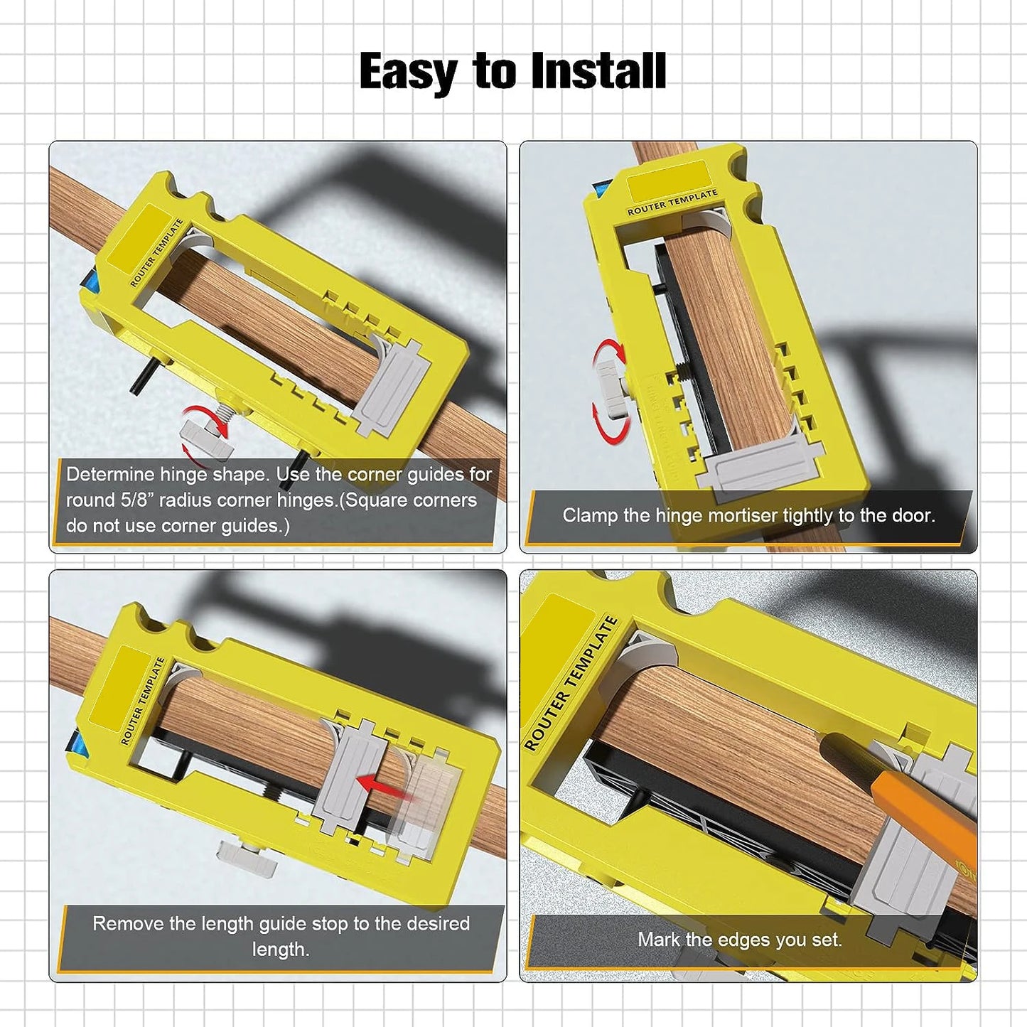 New Door Hinge Routing Jig And Hinge Jig Plastic 3‑5in Length 1/4‑5/8in Radius Hinge Router Template for Woodworking Tool（green）