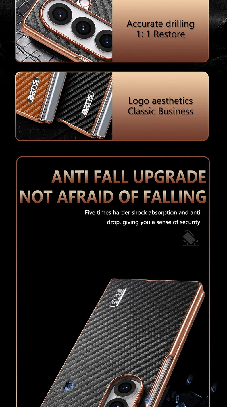 AZNS Luxury Plating Carbon Fiber Pattern Case for Galaxy Z Fold 7 Fold 6 Fold 5 Fold 4 Z Fold 3 Electroplated Protective Cover