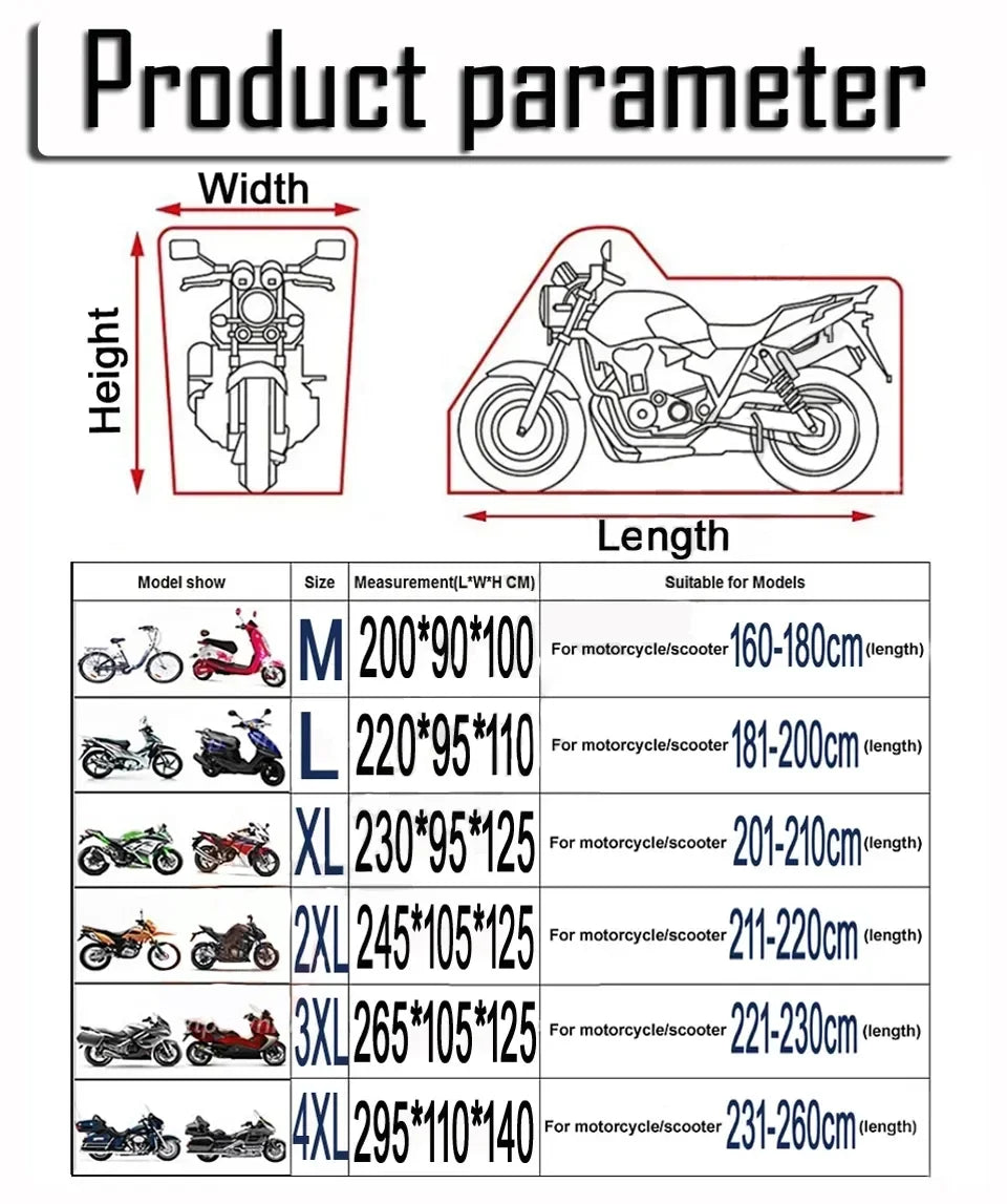 Motorcycle Cover M L XL XXL XXXL XXXXL Universal Outdoor Uv Protector Bike Rain Dustproof Scooter Covers Waterproof