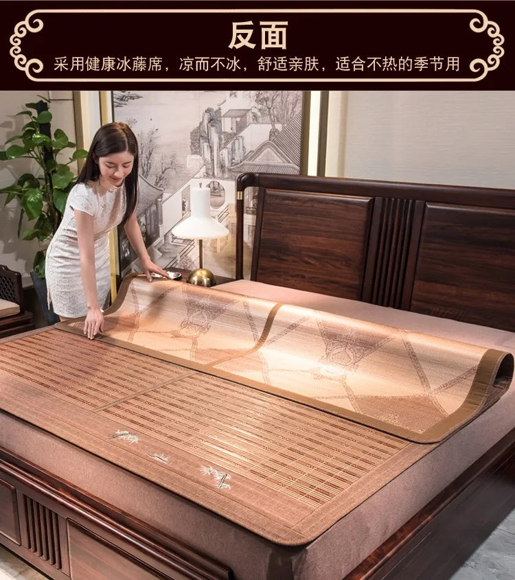 Carbonized bamboo mat, foldable bamboo mattress, student dormitory double-sided rattan mat 1.5m1.8m straw mat
