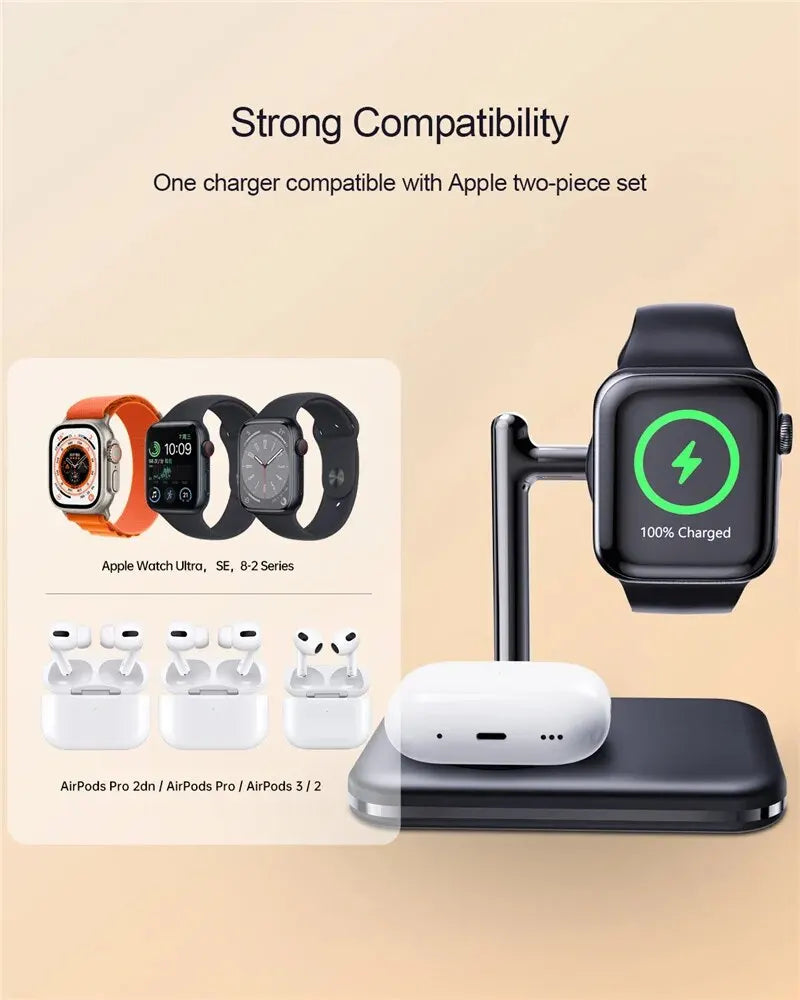 2 In 1 Fast Magnetic Watch Wireless Charger Stand for Apple Watch 1-9 SE Ultra IWatch Airpods Pro Portable Charging Dock Station