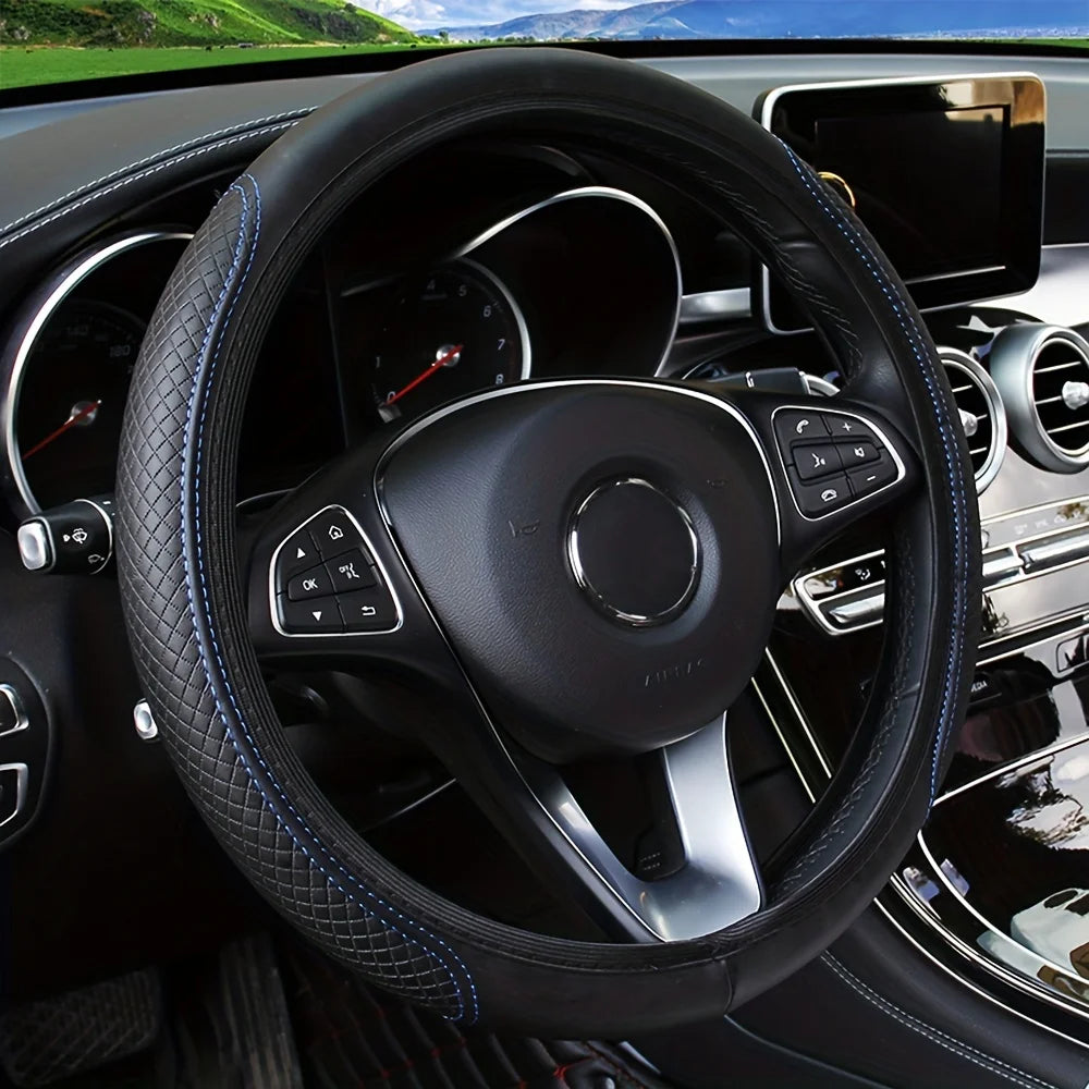 Universal Fit PU Leather Steering Wheel Cover - 3D Embossed for Enhanced Grip and Comfort, Easy Install, for 37-38cm Wheels