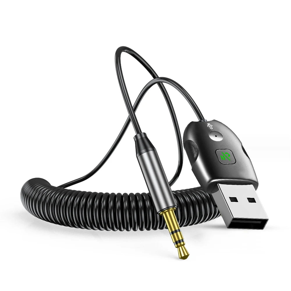 Bluetooth 5.0 Car Receiver Adapter 3.5mm Jack Aux Audio Music Car Transmitter with 0.3M-1.2M Flexible Wire USB Transmitter